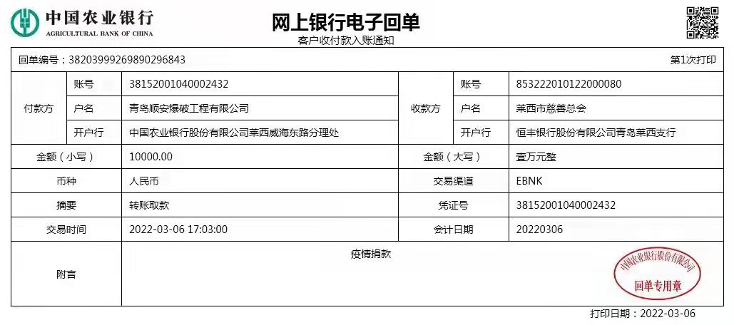 青島順安爆破工程有限公司踴躍向社會(huì )捐贈抗疫物資